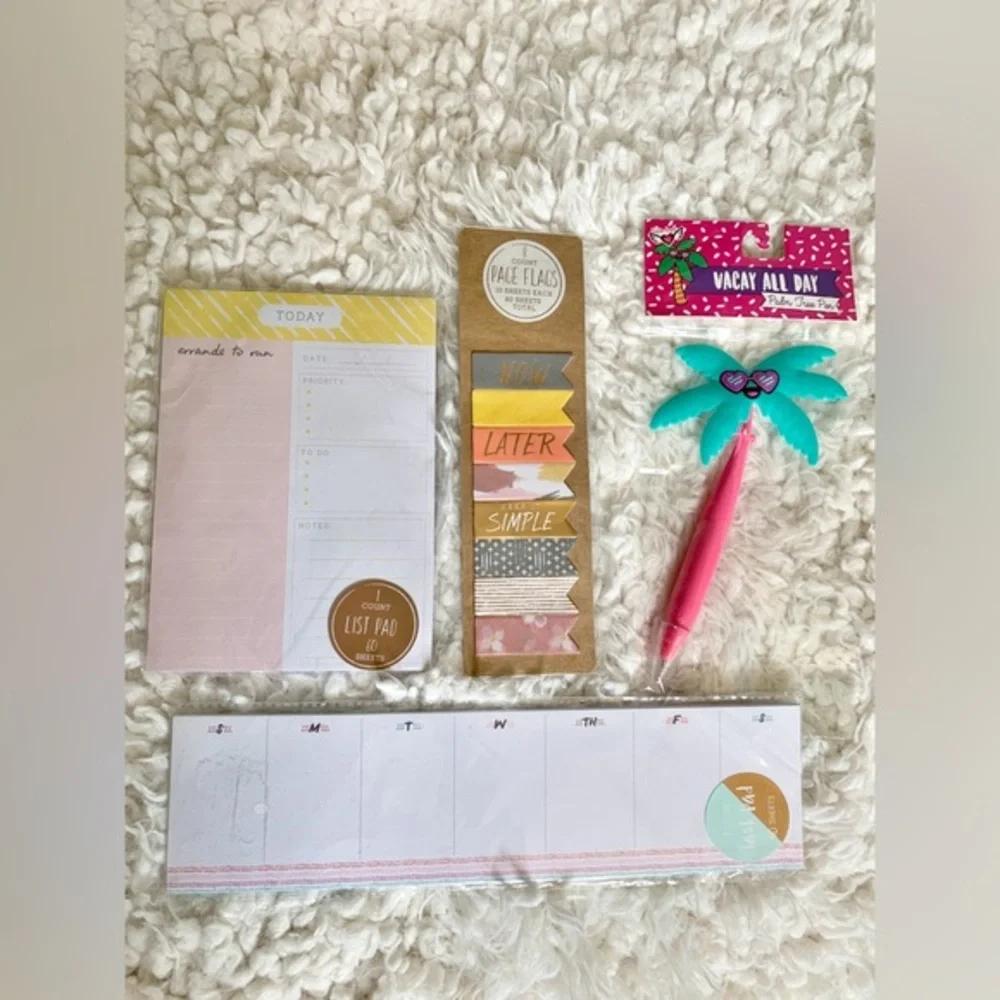 New Colorful Organize Plan Page Flags Stationery Set with Palm Tree Pen
